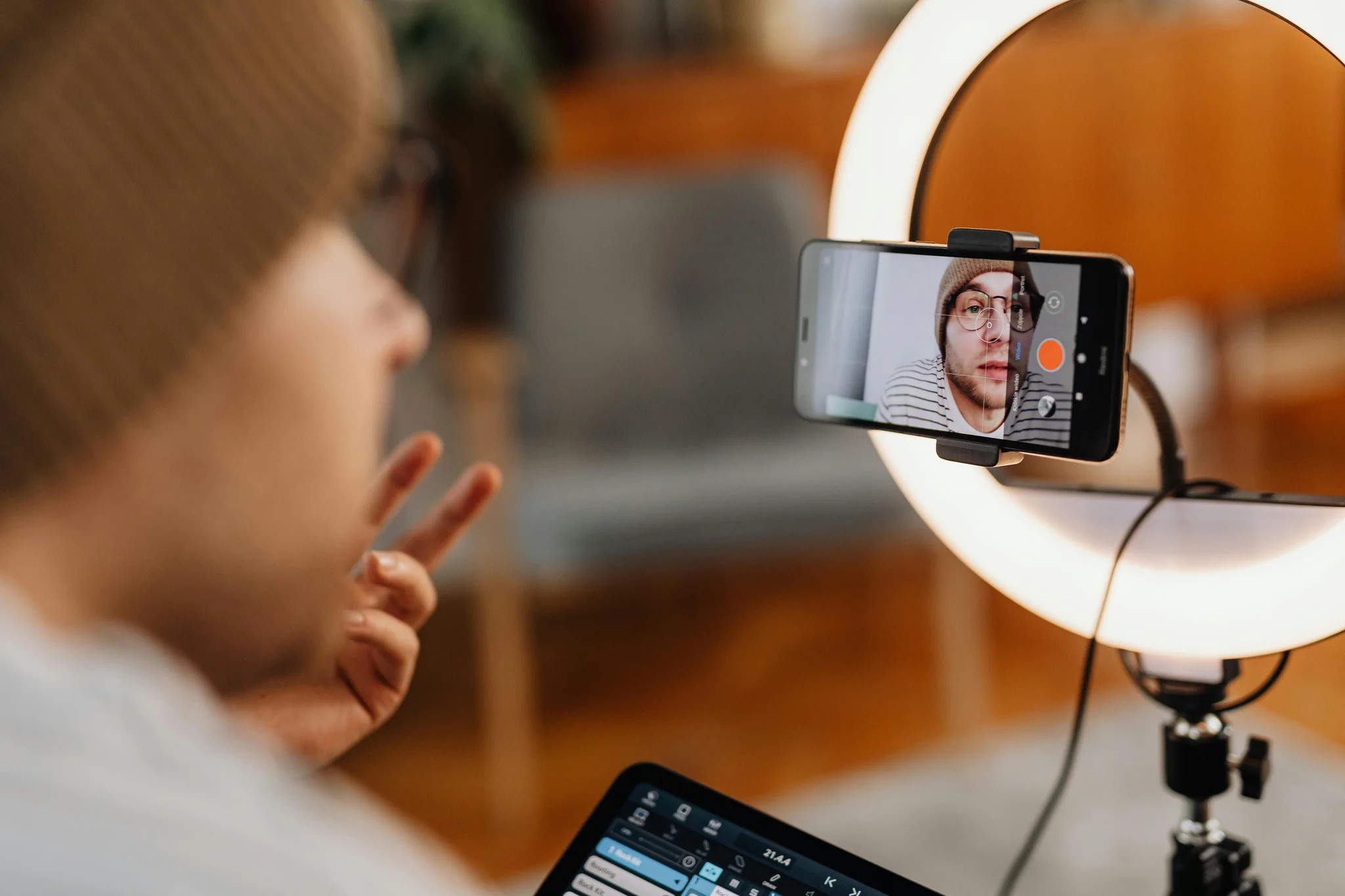 Content creator working on social media