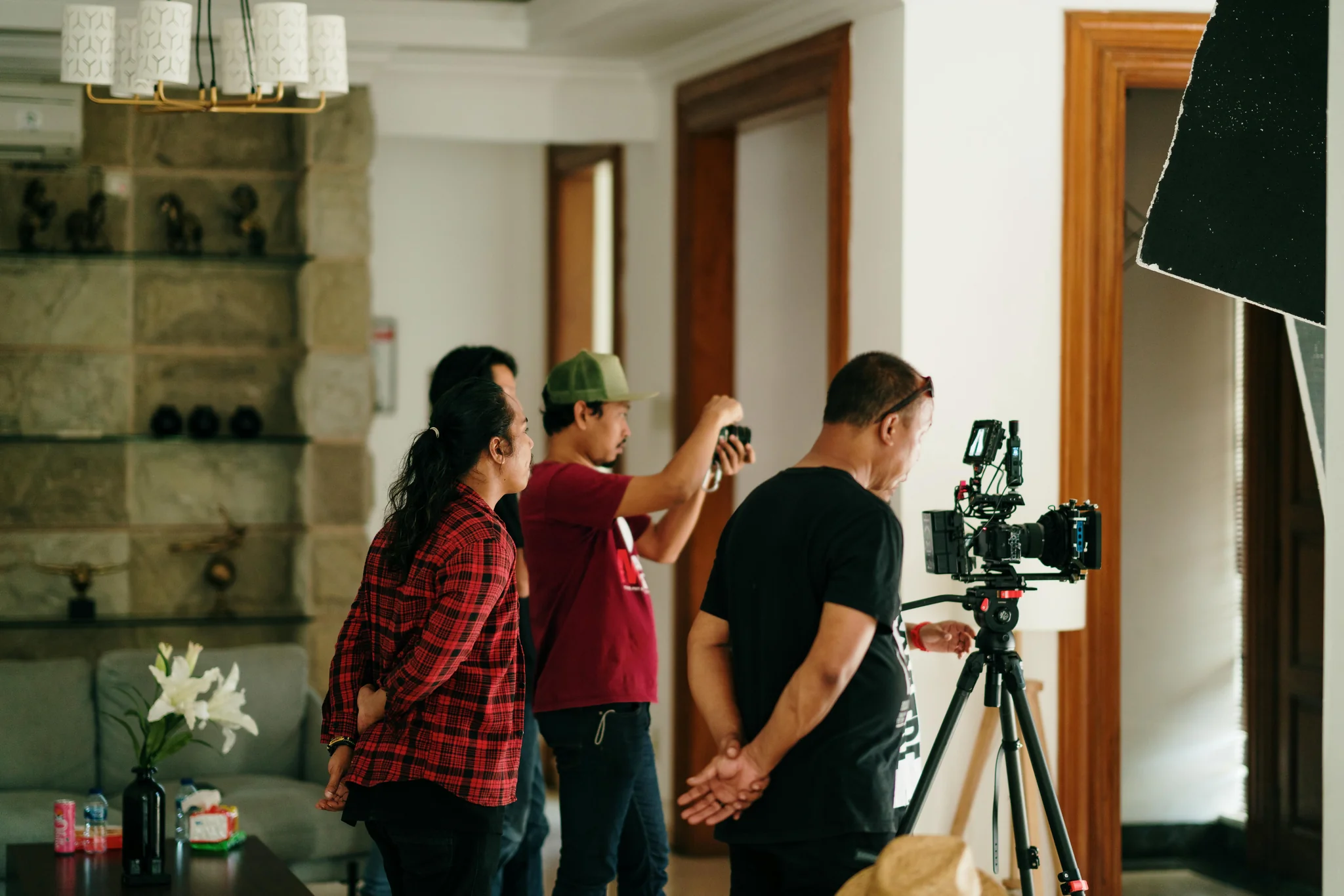 Creative editing workspace with multiple monitors and timeline